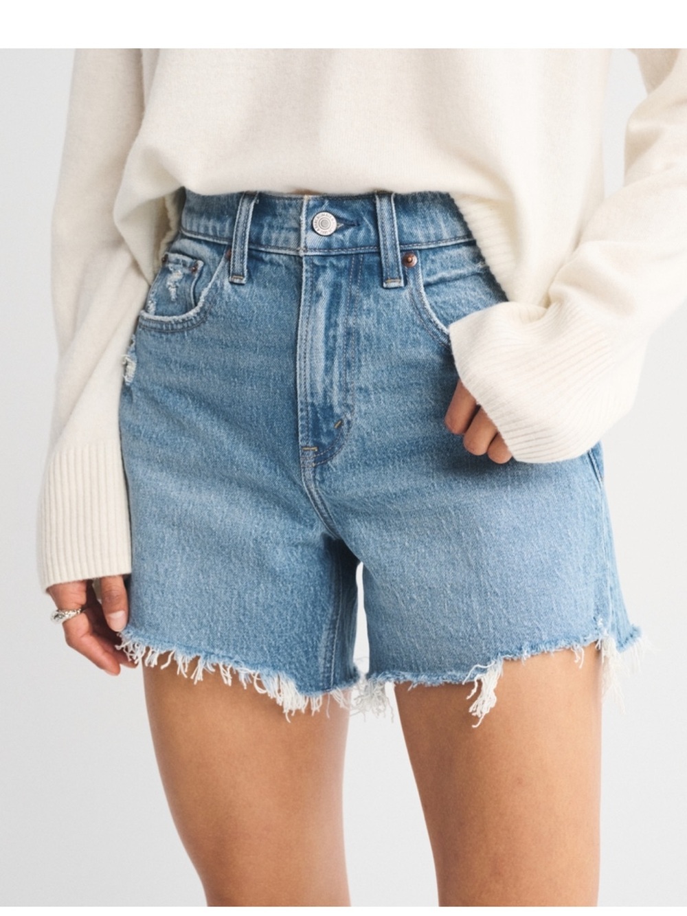 Abercrombie & Fitch Distressed Medium Blue Dad Denim Shorts